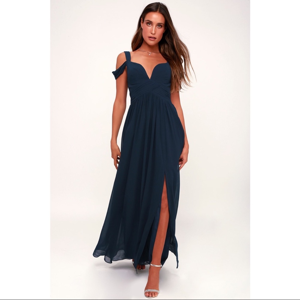 NWT Lulu’s Ocean of Elegance Navy Blue Maxi Dress